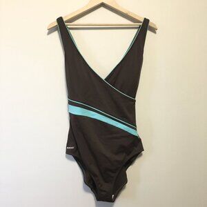 Vintage Speedo Cross Back Espresso Brown Swimsuit With Blue Accents
